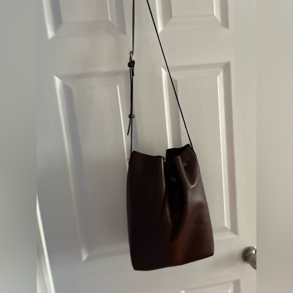 Burgundy leather bucket bag